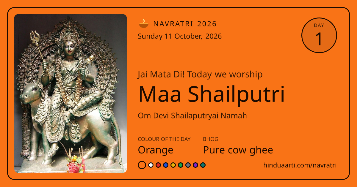 Navratri Day 1 greeting card - Maa Shailputri, colour Orange