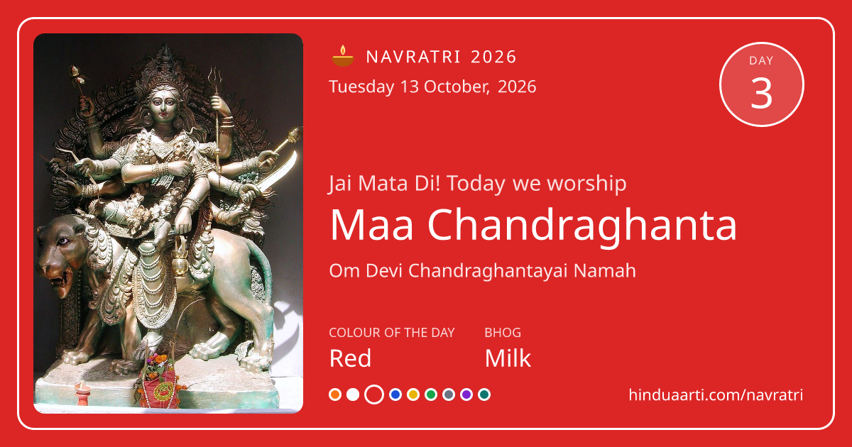 Navratri Day 3 greeting card - Maa Chandraghanta, colour Red