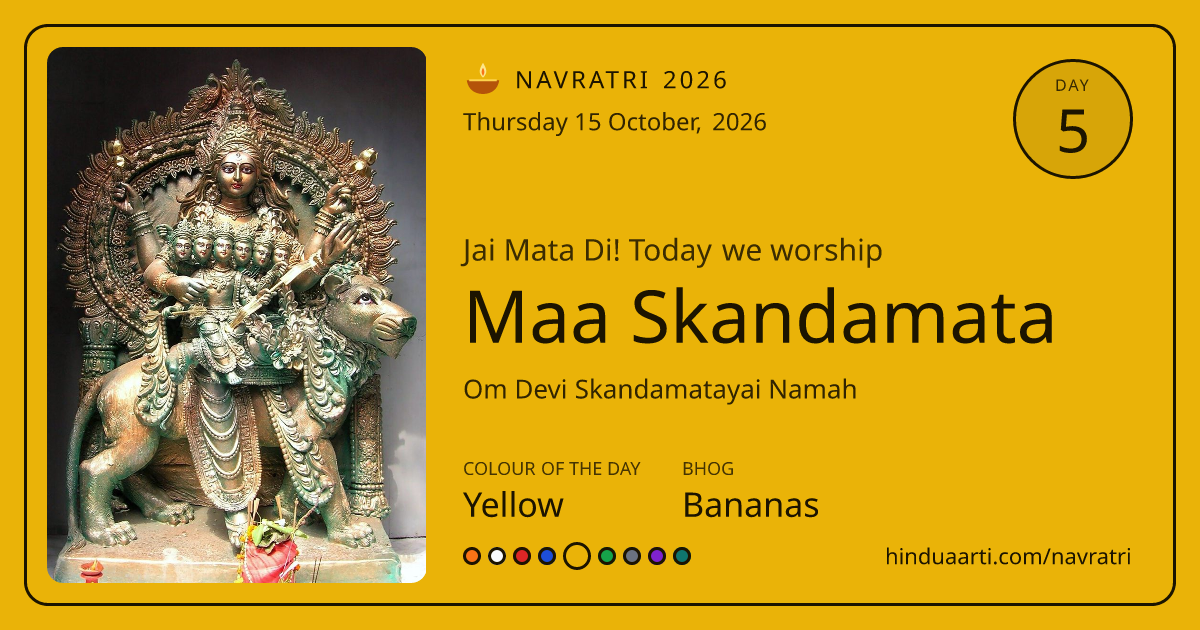 Navratri Day 5 greeting card - Maa Skandamata, colour Yellow