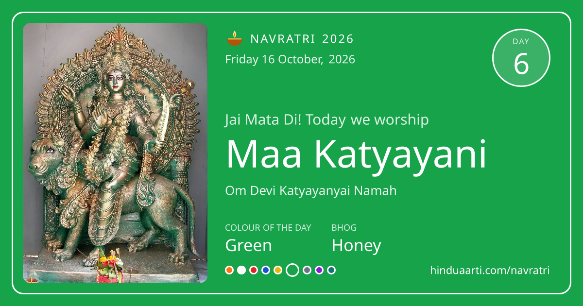 Navratri Day 6 greeting card - Maa Katyayani, colour Green