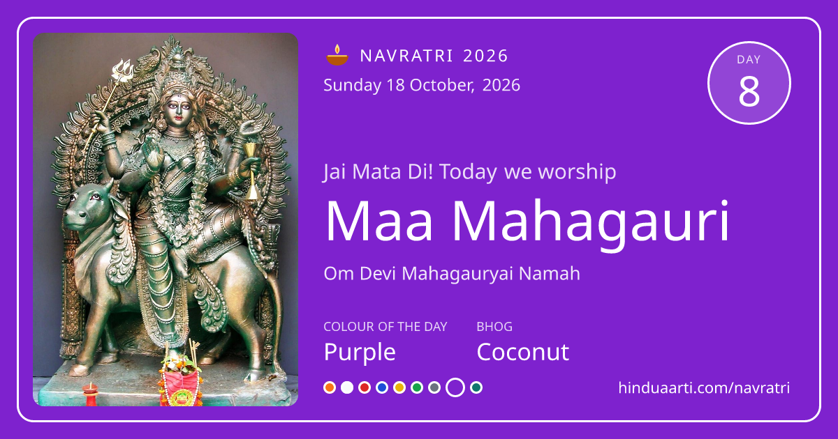 Navratri Day 8 greeting card - Maa Mahagauri, colour Purple
