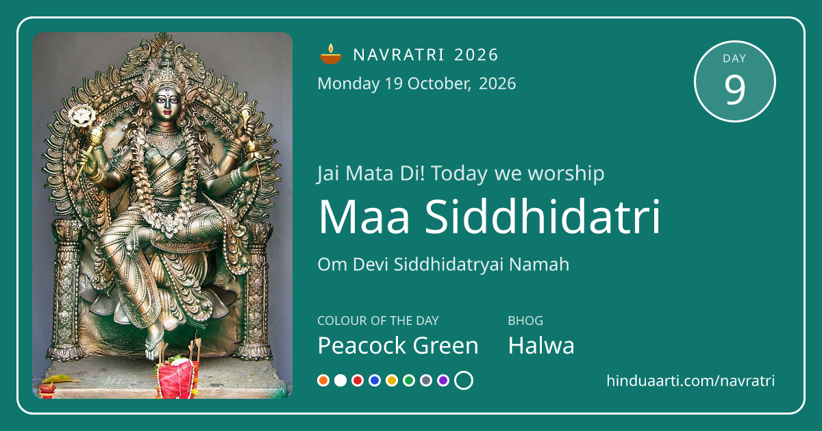 Navratri Day 9 greeting card - Maa Siddhidatri, colour Peacock Green